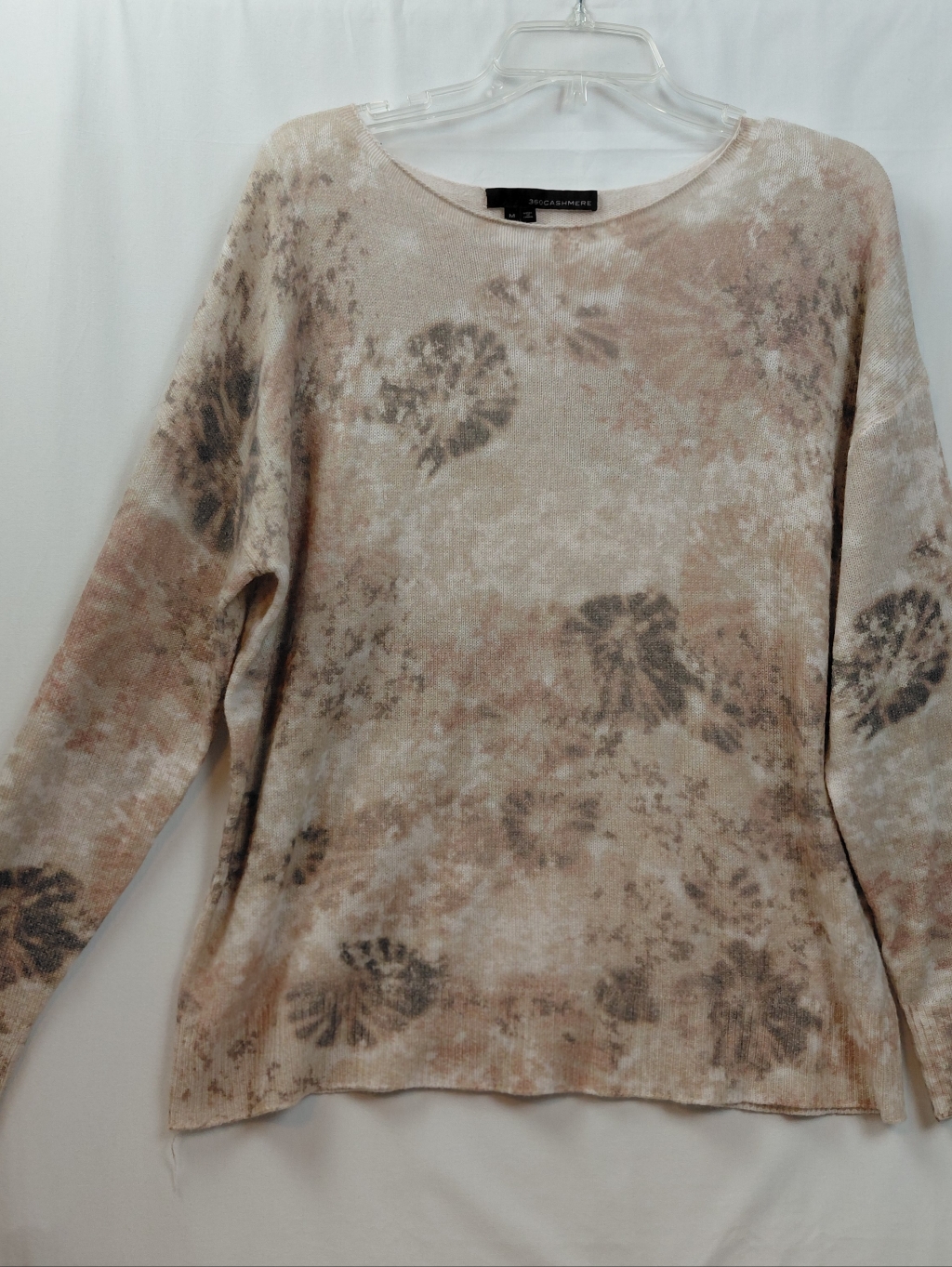 360 Cashmere Abstract Floral Sweater Women's Size Medium Tan Taupe Soft